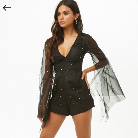 Forever 21 Dresses & Skirts - Embellished Tulle-Overlay Romper